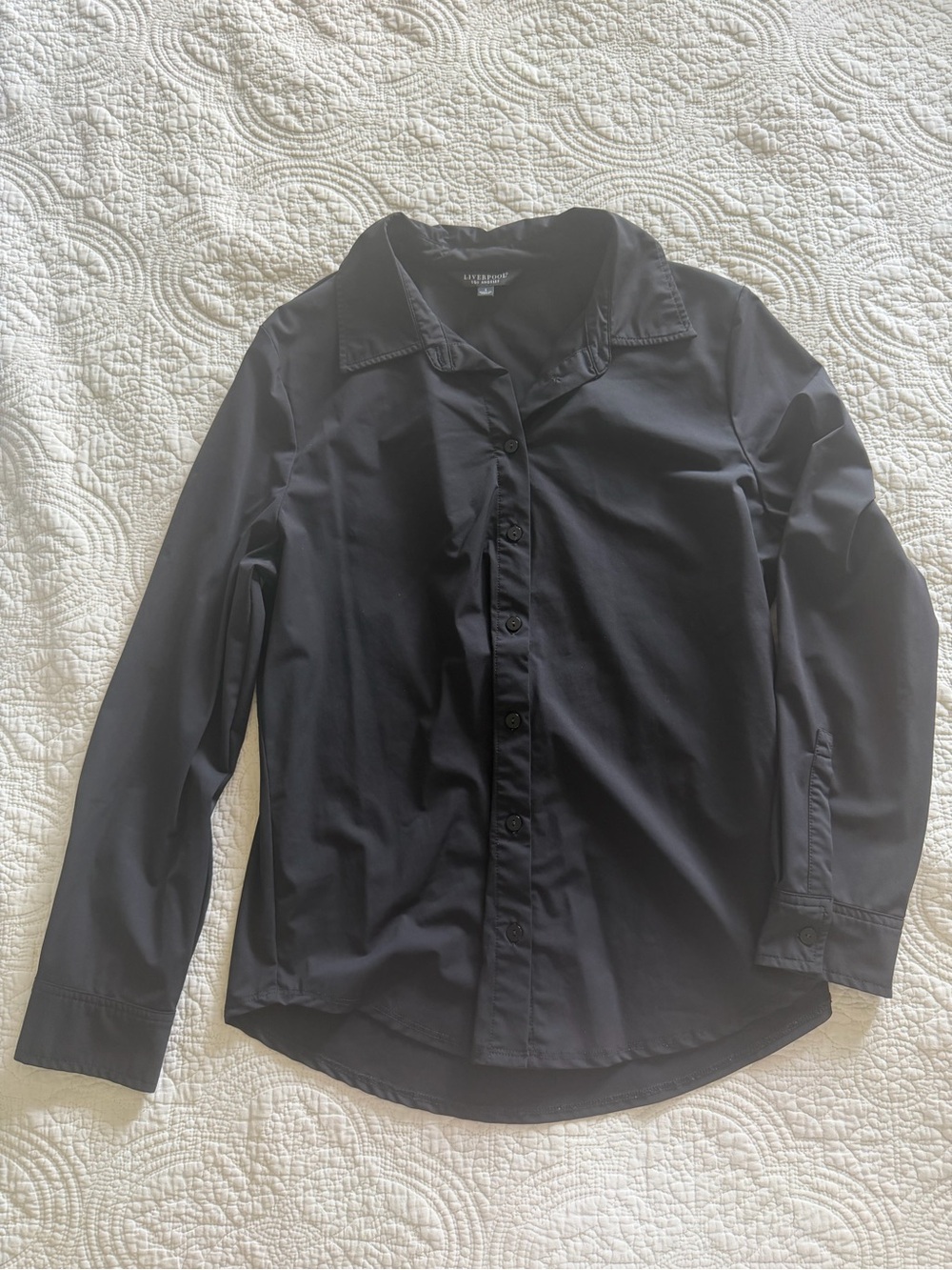 Liverpool Black Long-Sleeve Button-Up Dress Shirt